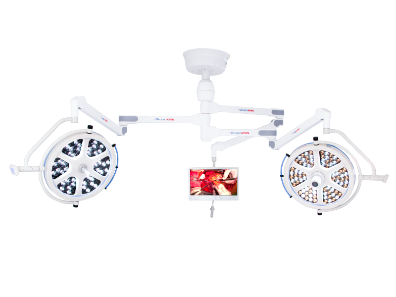 Foco Cirúrgico SKYLED de Teto 160 com Câmera + 160 + Suporte Monitor (160.000 LUX + 160.000 LUX)